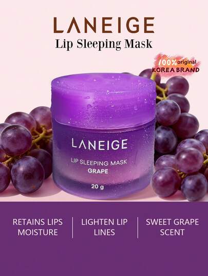 Laneige 20 جرام قناع نوم للشفاه (نكهة العنب)، مغذي ومرطب عميق ويعالج الشفاه الجافة والمتقشرة. يزيل بلطف تقشير الشفاه، ويضيء لون الشفاه، ويترك الشفاه ناعمة وملساء ومنعشة. مناسب للاستخدام في الليل. | مستحضرات تجميل كورية ، مكياج كوري
