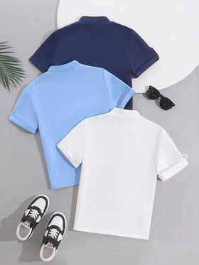 SHEIN 3 قطع/مجموعة قمصان كاجوال متعددة الألوان للأولاد، مناسبة للارتداء اليومي والتنقل والعطلات، بتصميم بسيط ومريح