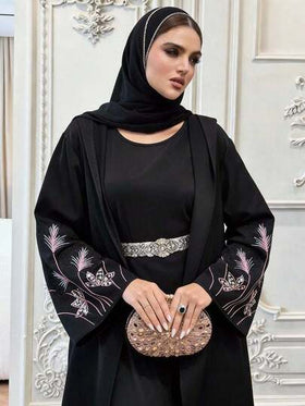Al Najma رمضان عباءة نسائية فضفاضة مطرزة بالزهور مع كابوشون