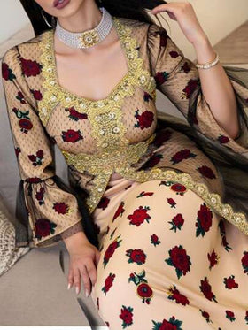 Al Najma رمضان فستان حفلة أنيق ذو تصميم جديد من الدانتيل المعدني الفاخر باللون البرغندي الوردي الأنيق والرومانسي