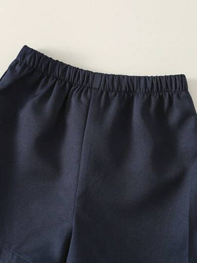 SHEIN مجموعة قميص بولو مخطط وشورت ذو خصر مطاطي للأطفال الصبيان، مناسبة لحفلات عيد الميلاد والحفلات المسائية والأعراس وحفلات استقبال المواليد وعيد الميلاد الأول