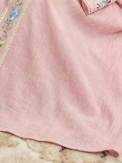 SHEIN رمضان فستان أنيق بأكمام واسعة مطرز بالزهور للفتيات المراهقات