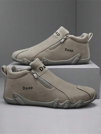 بوت رياضية كاجوال للرجال، بوت بسحاب مزدوج متوسطة الارتفاع، بوت جلدية عصرية متعددة الاستخدامات مقاومة للماء وذات نعل سميك لزيادة الارتفاع، بوت رياضية بنعل إطار، بوت للتنزه في الهواء الطلق، بوت تشيلسي، بوت دافئة مبطنة للخريف/الشتاء، بوت خارجية دافئة مبطنة ب