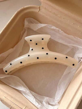 قطعتان/قطعة واحدة مشابك شعر بلاستيكية للنساء بطول 11 سم، بنقاط بيضاء وبنية، أنيقة وعملية، مناسبة للاستخدام اليومي والكاجوال والحفلات والتنقل والشاطئ وربطة الشعر والكعكة وغسل الوجه والمكياج، إكسسوارات شعر أنيقة