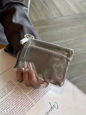محفظة نسائية فاخرة من البولي يوريثان لامعة، محفظة عملات أنيقة ذات نمط تشققات فضية، حقيبة يد من البولي يوريثان، حقيبة مفاتيح السيارة من البولي يوريثان، حقيبة هوبو، حقيبة مفاتيح، حامل بطاقات، محفظة عملات، حامل نقود وأوراق نقدية للسيدات، حقيبة مغلفة، تخزين ث