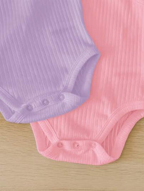SHEIN LMoss Kids مجموعة 3 قطع من الرومبير المحبوك الأبيض للأطفال الرضع البنات للصيف