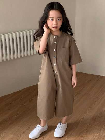 Dazy Kids جمبسوت قصيرة كاجوال بأكمام قصيرة ذات لون أحادي للفتيات الصغيرات