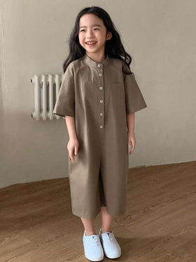 Dazy Kids جمبسوت قصيرة كاجوال بأكمام قصيرة ذات لون أحادي للفتيات الصغيرات
