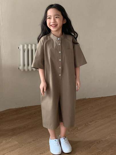 Dazy Kids جمبسوت قصيرة كاجوال بأكمام قصيرة ذات لون أحادي للفتيات الصغيرات