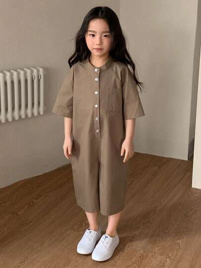 Dazy Kids جمبسوت قصيرة كاجوال بأكمام قصيرة ذات لون أحادي للفتيات الصغيرات