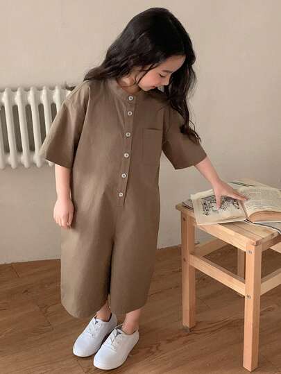Dazy Kids جمبسوت قصيرة كاجوال بأكمام قصيرة ذات لون أحادي للفتيات الصغيرات