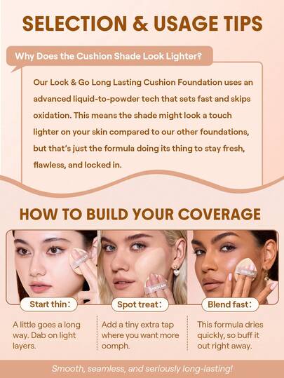 SHEGLAM Lock & Go Long-Lasting كوشن فونديشن-Nude علامة تجارية جمال مكياج ميكب مستحضرات تجميل للنساء الفتيات مثالي لفصل الشتاء الربيع مثالي ل- Y2K أزياء أنيقة رمضان هدية حفلة جاهز أفضل لون
