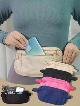 حقيبة خصر مقاومة للماء وحاجبة لتقنية RFID، حقيبة خصر مخفية فائقة النحافة للنقود والجواز والهاتف وما إلى ذلك؛ محفظة أمان مخفية، مناسبة لعيد الميلاد وعيد الهالوين وغيرها من المناسبات؛ يمكن استخدامها أيضًا كحقيبة خصر للنساء أو حقيبة لياقة بدنية أو حقيبة سفر.