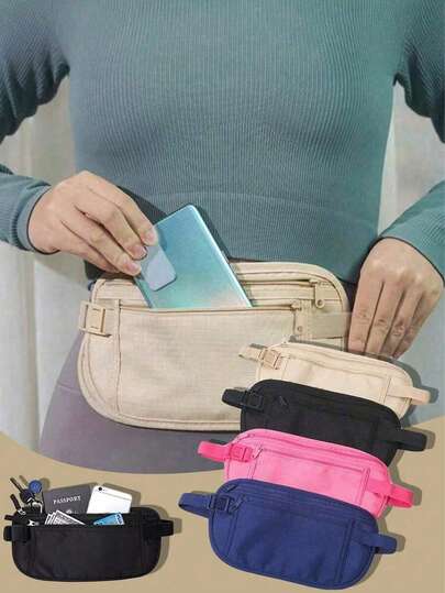 حقيبة خصر مقاومة للماء وحاجبة لتقنية RFID، حقيبة خصر مخفية فائقة النحافة للنقود والجواز والهاتف وما إلى ذلك؛ محفظة أمان مخفية، مناسبة لعيد الميلاد وعيد الهالوين وغيرها من المناسبات؛ يمكن استخدامها أيضًا كحقيبة خصر للنساء أو حقيبة لياقة بدنية أو حقيبة سفر.
