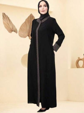 رمضان عباءة طويلة محتشمة للنساء من ماركة GDfashion Najma باللون الأسود، مع تفاصيل حواف وأساور متباينة، فستان إسلامي كاجوال بأكمام طويلة