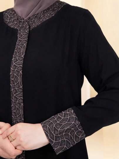 رمضان عباءة طويلة محتشمة للنساء من ماركة GDfashion Najma باللون الأسود، مع تفاصيل حواف وأساور متباينة، فستان إسلامي كاجوال بأكمام طويلة