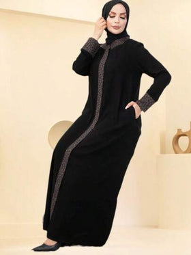 رمضان عباءة طويلة محتشمة للنساء من ماركة GDfashion Najma باللون الأسود، مع تفاصيل حواف وأساور متباينة، فستان إسلامي كاجوال بأكمام طويلة