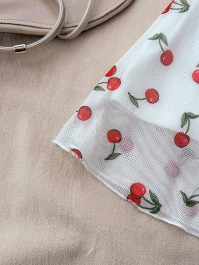 SHEIN فستان كاجوال بحمالات للمراهقات مطبوع بنقشة الكرز