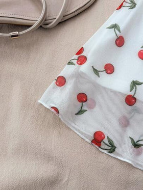 SHEIN فستان كاجوال بحمالات للمراهقات مطبوع بنقشة الكرز