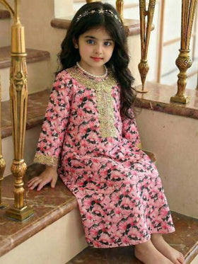 SHEIN فستان فضفاض مطبوع بالزهور للفتيات الصغيرات، خريف
