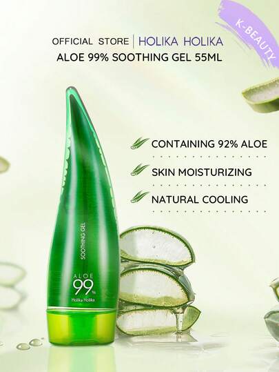 HOLIKA HOLIKA جل الصبار المهدئ 99٪ ، 55 مل - غير لزج ، 99٪ صبار مهدئ بعد التعرض للشمس ، مهدئ ومرطب | مغذي وخفيف الوزن | قوام الجل | غير دهني | امتصاص سريع ، مناسب للوجه والجسم والشعر | بدون مواد حافظة | بدون زيت معدني ، مستحضرات تجميل كورية