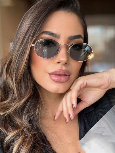 زوج نظارات معدنية بإطار بيضاوي رجعي، متعددة الاستخدامات وأنيقة للنساء
