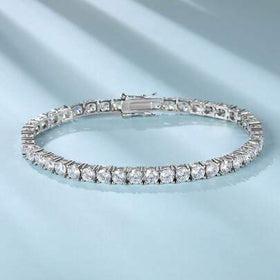 MDFUN 2pcs 4.0mm Tennis Bracelet, Unisex, 18K White Gold Plated, 4.0mm Round Cubic Zirconia Classic Tennis Bracelet