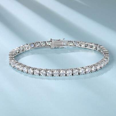 MDFUN 2pcs 4.0mm Tennis Bracelet, Unisex, 18K White Gold Plated, 4.0mm Round Cubic Zirconia Classic Tennis Bracelet