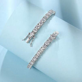 MDFUN 2pcs 4.0mm Tennis Bracelet, Unisex, 18K White Gold Plated, 4.0mm Round Cubic Zirconia Classic Tennis Bracelet