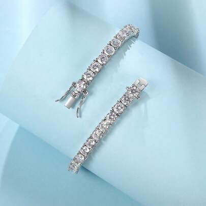 MDFUN 2pcs 4.0mm Tennis Bracelet, Unisex, 18K White Gold Plated, 4.0mm Round Cubic Zirconia Classic Tennis Bracelet