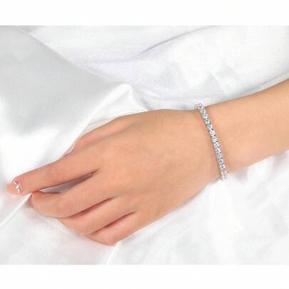 MDFUN 2pcs 4.0mm Tennis Bracelet, Unisex, 18K White Gold Plated, 4.0mm Round Cubic Zirconia Classic Tennis Bracelet