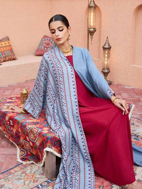 SHEIN Najma رمضان عباية نسائية بأكمام طويلة وأكمام متسعة مطبوعة بتصميم رقعي مع إغلاق بخطاف