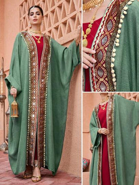 SHEIN Najma رمضان عباية نسائية أنيقة بأكمام طويلة وأكمام واسعة مزينة بشرائط الباتشوورك