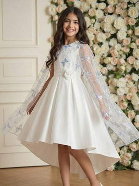SHEIN فستان حفلة زفاف أبيض مزين بترتر فراشة للفتيات المراهقات