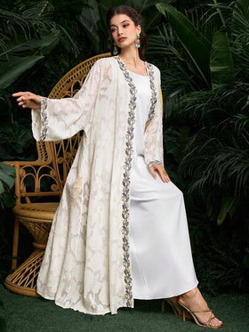 SHEIN Najma رمضان عباءة نسائية فضفاضة بأكمام طويلة مزخرفة بتصميم زهري مقطع أنيق