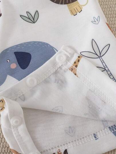 SHEIN Playful Pals 3 قطع/مجموعة بذلات أطفال صغار مطبوعة بطريقة جميلة + شريطية + لون واحد ناعمة ومريحة، مناسبة للمنزل والرياضة الخارجية والحفلات