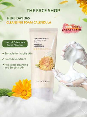 The Face Shop رغوة تنظيف الكالندولا يوم الأعشاب 365، تزيل بلطف بقايا المكياج والجلد الميت، توفر شعورًا منعشًا، تنظف بفعالية بقايا البشرة، تحتوي على مستخلصات طبيعية، مرطبة ومهدئة، مناسبة لجميع أنواع البشرة، مستحضرات تجميل كورية، 170 جرام / 5.99 أونصة
