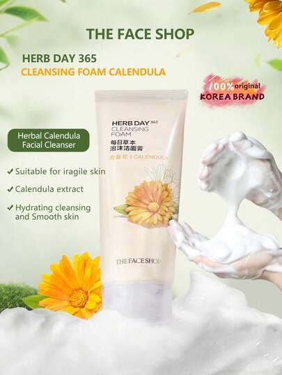 The Face Shop رغوة تنظيف الكالندولا يوم الأعشاب 365، تزيل بلطف بقايا المكياج والجلد الميت، توفر شعورًا منعشًا، تنظف بفعالية بقايا البشرة، تحتوي على مستخلصات طبيعية، مرطبة ومهدئة، مناسبة لجميع أنواع البشرة، مستحضرات تجميل كورية، 170 جرام / 5.99 أونصة