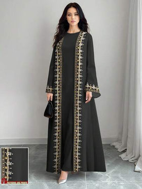 SHEIN Najma عباية كاردجان طويلة الأكمام كاجوال مطبوعة بالأزهار والخرز الاصطناعي للنساء، للربيع والخريف