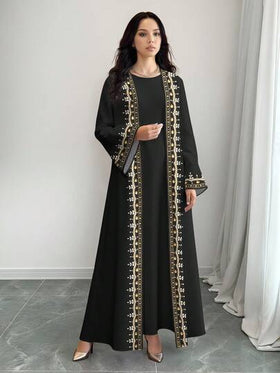 SHEIN Najma عباية كاردجان طويلة الأكمام كاجوال مطبوعة بالأزهار والخرز الاصطناعي للنساء، للربيع والخريف