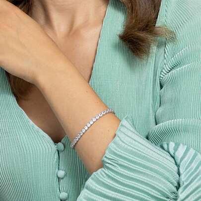 MDFUN 2pcs 4.0mm Tennis Bracelet, Unisex, 18K White Gold Plated, 4.0mm Round Cubic Zirconia Classic Tennis Bracelet