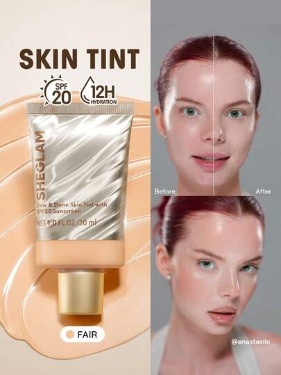 SHEGLAM Dew & Done ملون خفيف للبشرة مع Spf20-Fair علامة تجارية جمال مكياج ميكب مستحضرات تجميل للنساء الفتيات مثالي لفصل الشتاء الربيع مثالي ل- Y2K أزياء أنيقة رمضان هدية حفلة جاهز أفضل لون