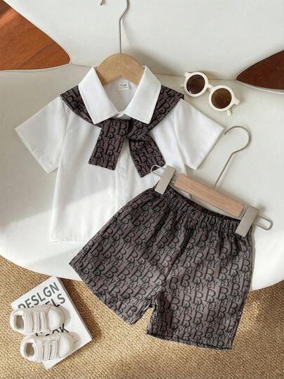SHEIN Playful Pals طقم ملابس للأطفال الرضع من 0-3 سنوات، يتكون من كيب مطبوع، قميص بأكمام قصيرة وشورت بخصر مطاطي مطبوع بحرف، مناسب لجميع المواسم، للرحلات القصيرة، العطلات، النزهات، الاسترخاء، الارتداء اليومي المنزلي، التنسيق، مقاس من 3 أشهر إلى 24 شهرًا لل