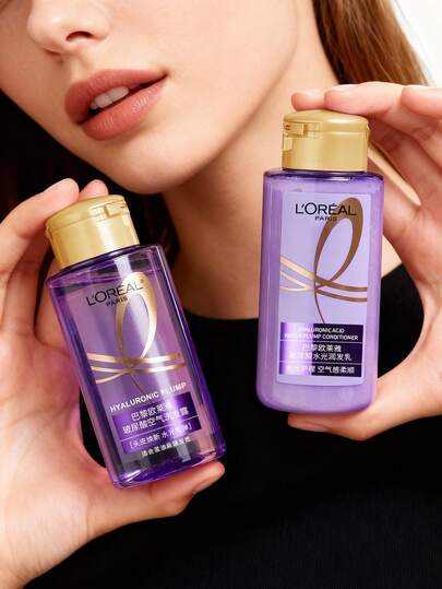 L'Oreal 100 مل حجم السفر شامبو + 100 مل بلسم. مشبع بحمض الهيالورونيك، يغذي الشعر بالرطوبة والبريق والحجم والتحكم في الزيوت.