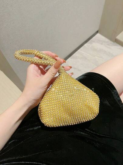 حقيبة دلو صغيرة خفيفة الوزن بتصميم سحاب وزخارف من الراين، حقيبة سهرة شفافة مزينة بخرز اصطناعي، حقيبة سهرة فاخرة أنيقة مزينة بالراين لحفلات المساء