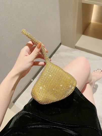 حقيبة دلو صغيرة خفيفة الوزن بتصميم سحاب وزخارف من الراين، حقيبة سهرة شفافة مزينة بخرز اصطناعي، حقيبة سهرة فاخرة أنيقة مزينة بالراين لحفلات المساء