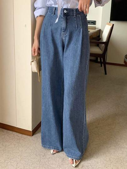 Dazy Tall سراويل جينز طويلة فضفاضة مستقيمة الساق للنساء الطويلات مع تفاصيل منسدلة
