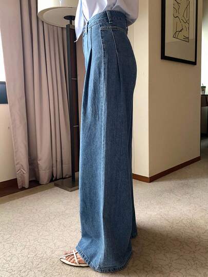 Dazy Tall سراويل جينز طويلة فضفاضة مستقيمة الساق للنساء الطويلات مع تفاصيل منسدلة