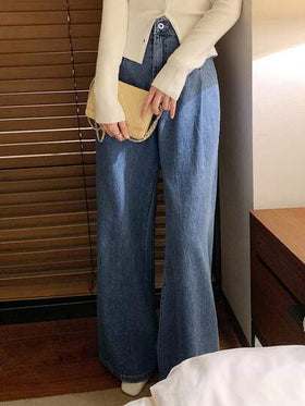 Dazy Tall سراويل جينز طويلة فضفاضة مستقيمة الساق للنساء الطويلات مع تفاصيل منسدلة