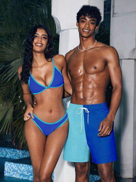 Manfinity VDAYZ شورت كاجوال للرجال بخصر مربوط بسحاب وتصميم لوني مرقع مناسب للشاطئ